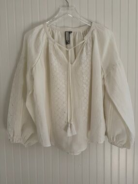 Scarlett Poppies Embroidered Linen Bishop -Sleeve Top White